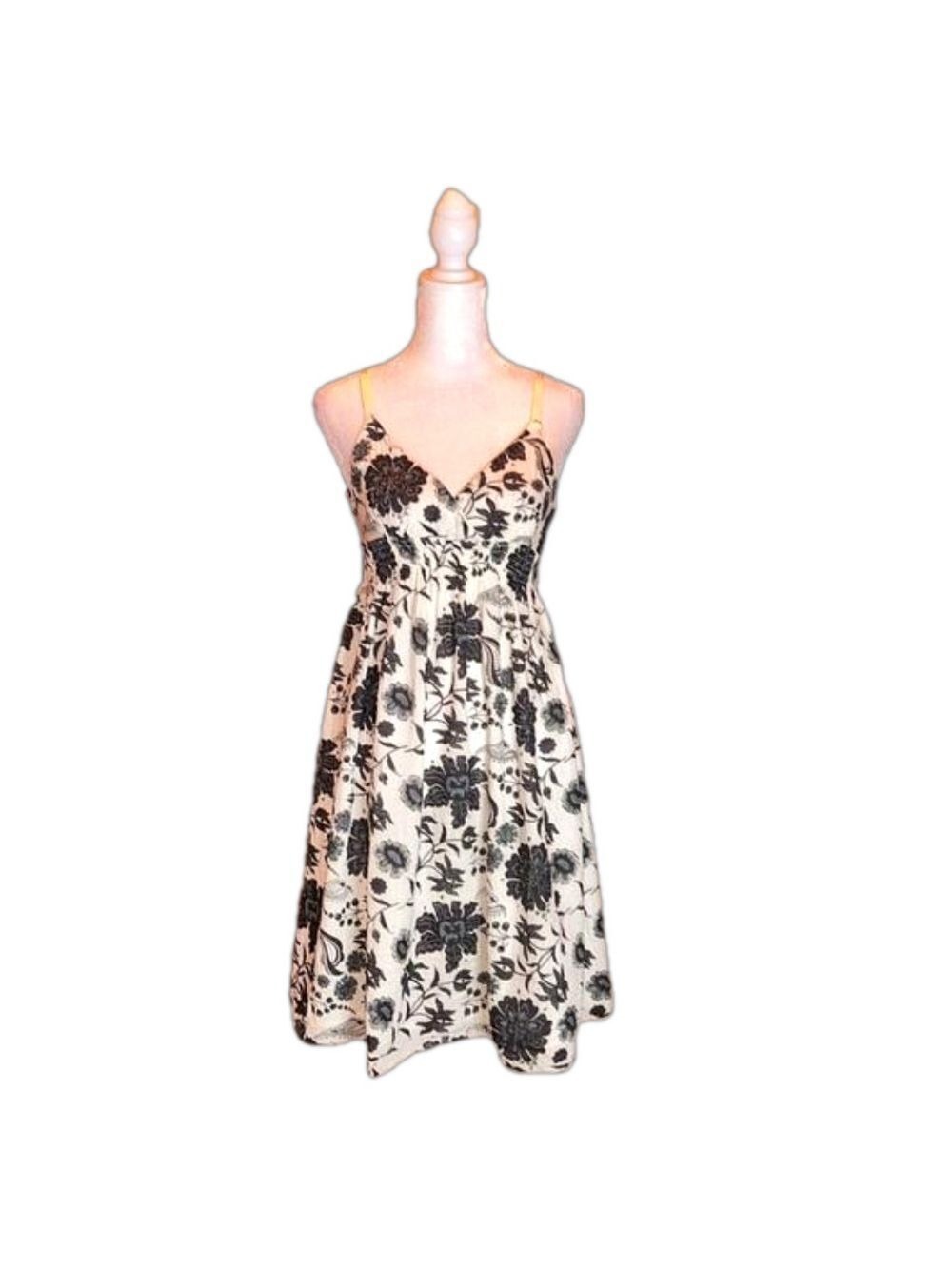 DEREK HEART Cream, Light & Dark Gray Floral Print Sundress, Size S